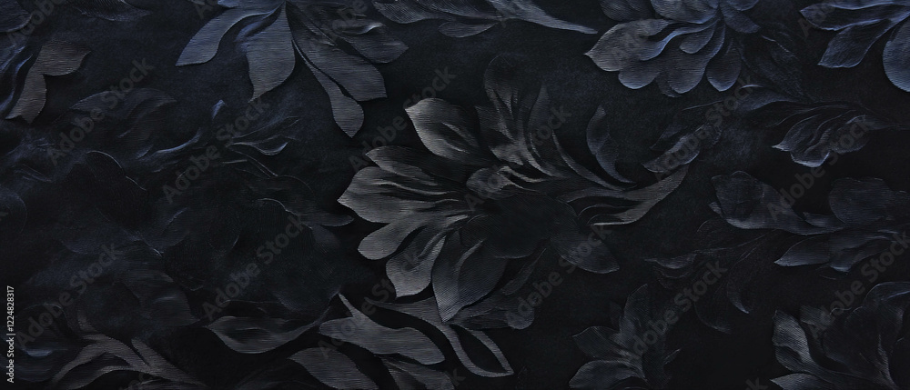 Poster decorative black background with paper overlay featuring floral print and empty center design