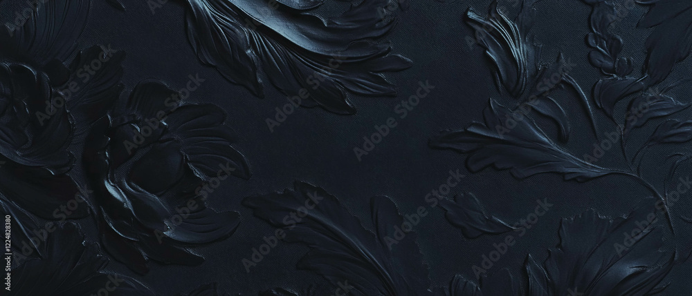 Poster textured black paper with decorative floral patterns and empty central space for design use