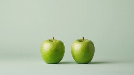 Two Green Apples On A Pale Green Surface