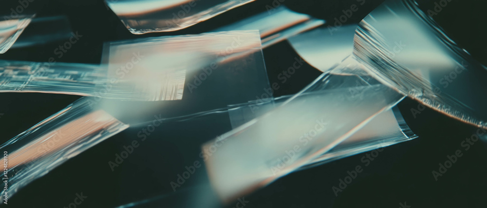 Poster Partially transparent film layers creating texture and depth on a black background