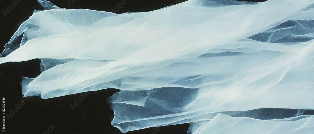 Poster Partially transparent paper layers create texture and depth against a black background
