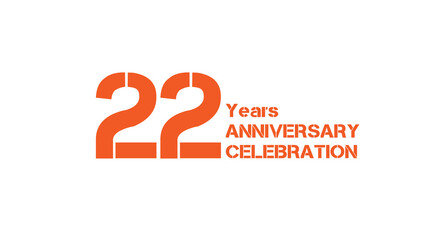 22-Years Anniversary Celebration. Bright orange design for twenty-second-year anniversary celebration.