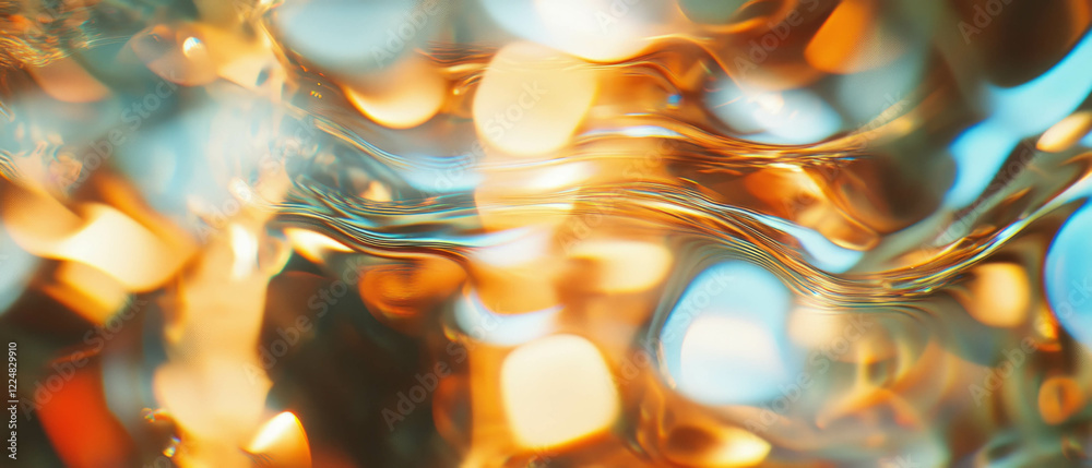 Poster Reflections on glass create abstract patterns and distorted images against a black background