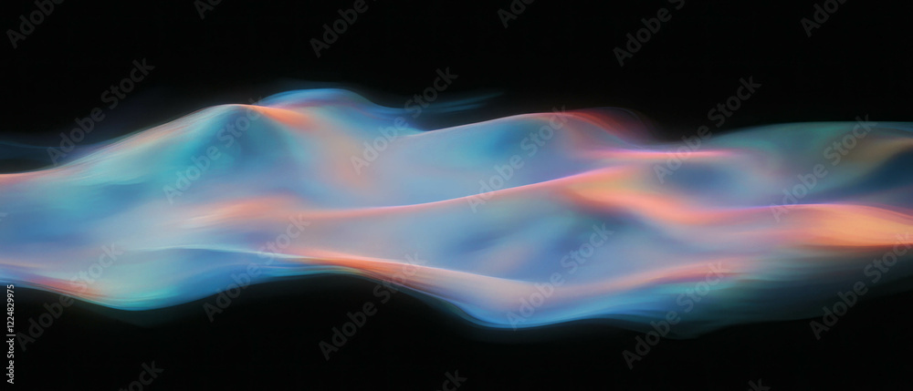 Poster reflections creating abstract patterns on glass with vibrant colors against a dark backdrop