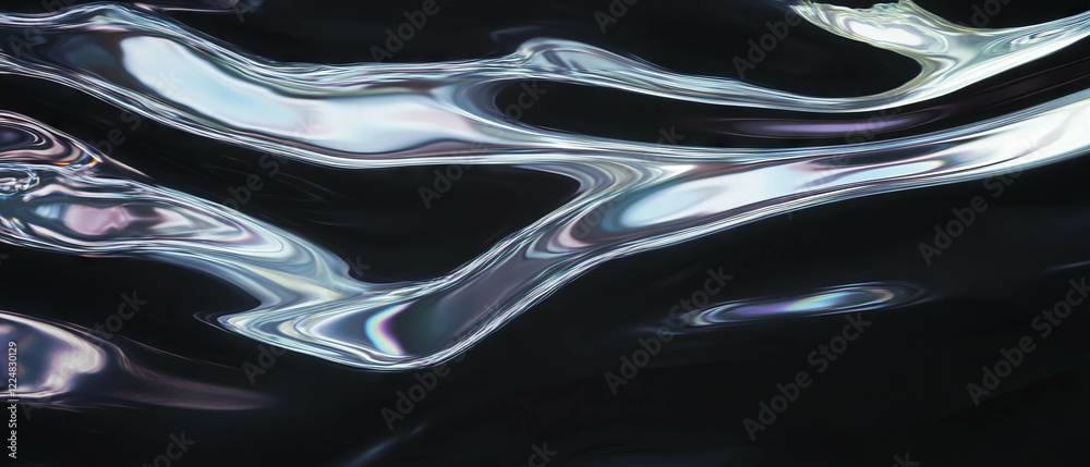 Aufkleber Mirrored reflections create abstract shapes against a black background with distorted textures