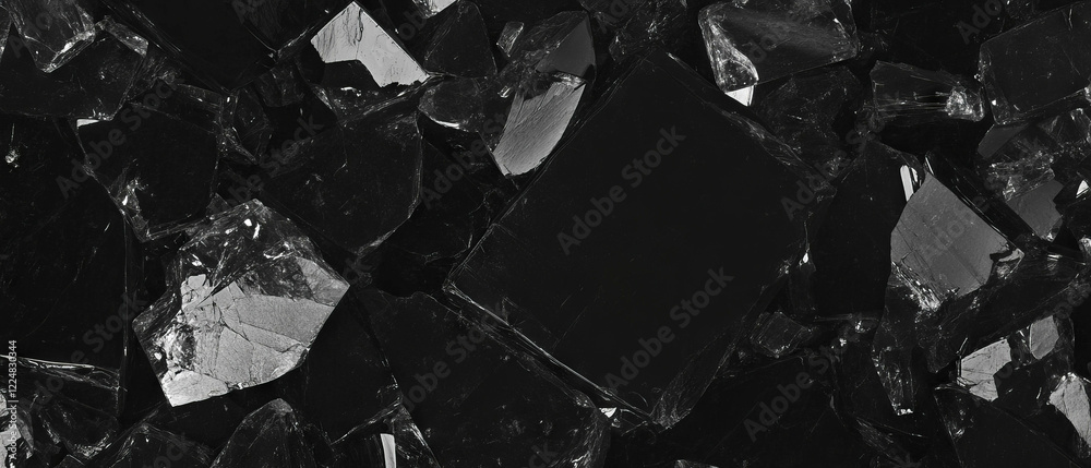 Poster rough broken glass texture overlay on a black background with logo space for design