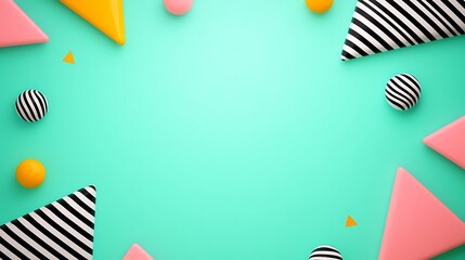 Colorful geometric shapes and patterns on a vibrant mint background for creative design and marketing projects