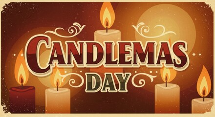 Naklejka premium Candlemas day celebration with glowing candles on vintage background