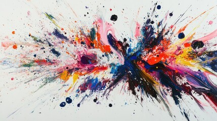 Naklejka premium A chaotic explosion of colorful paint splashes on a white backdrop, bold and dynamic