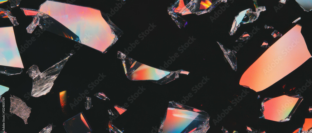 Poster shattered glass texture overlay with irregular shapes set against a black background