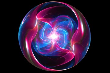 Vibrant energy sphere with radiant neon swirls and glowing center