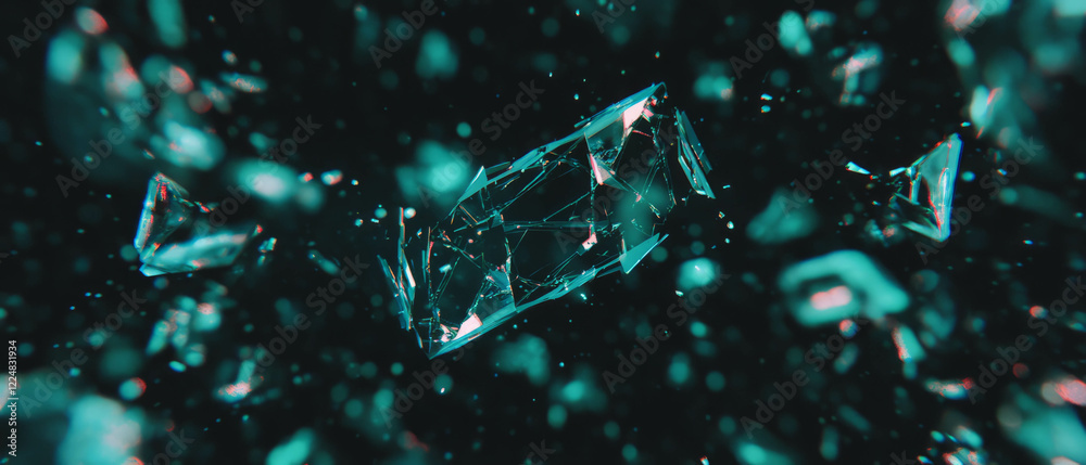 Aufkleber shattered glass texture with sharp fragments against a black background showcasing emptiness