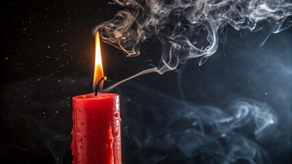 Mystical Red Candle Flame Double Exposure Dark Background Stock Photo