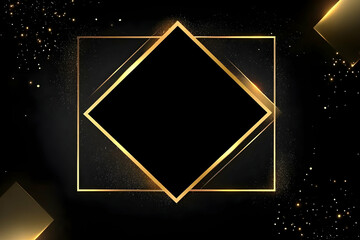 Elegant Black and Gold Background Features a Sparkling Diamond Frame with Geometric Accents