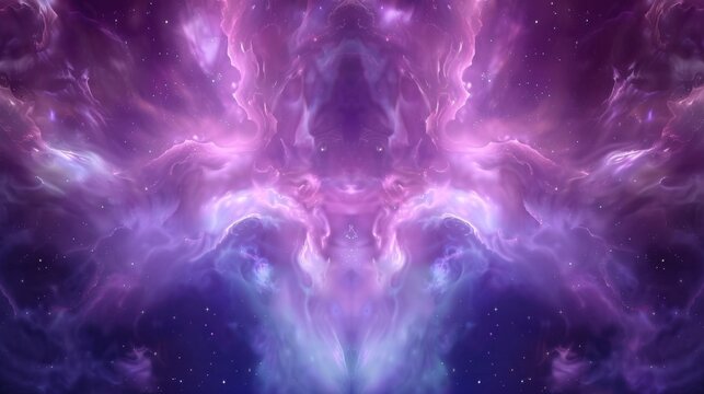 Mystical purple nebula with ethereal clouds and stars in deep space