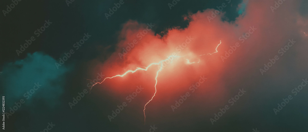 Poster Intense smoke and lightning overlay creating atmospheric depth on a dark background