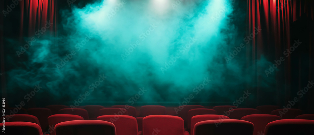 Poster dramatic smoke overlay creates a mysterious atmosphere in a theater setting