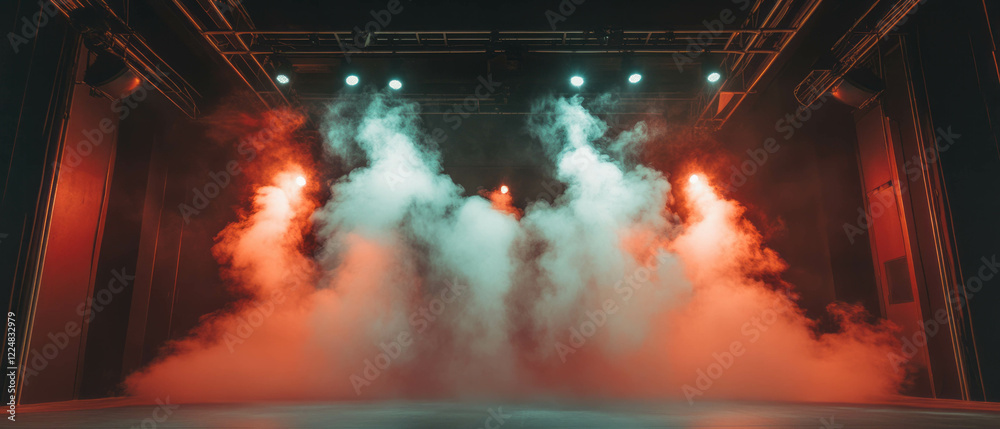 Poster Dramatic smoke overlay creating a mysterious atmosphere in a theater setting with enhanced lighting