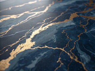 Navy Blue & Gold Marble Texture Silhouette Photography - Elegant Abstract Background