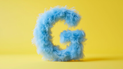 Fototapeta premium A pastel blue fluffy letters G on a yellow background