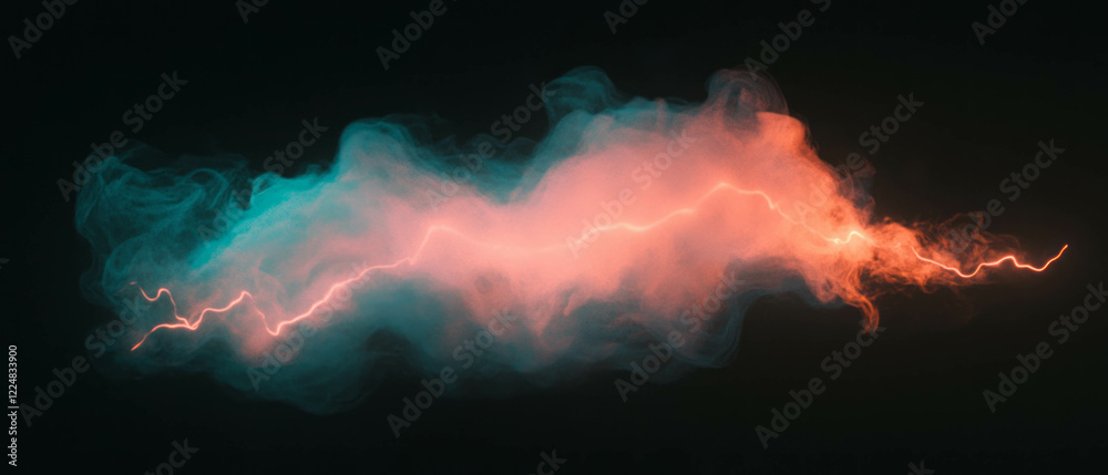 Poster overlay of smoke and lightning creates chaos and intensity against a black background