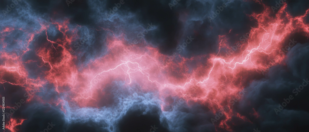 Poster Smoke overlay texture with lightning illuminating a mysterious black background