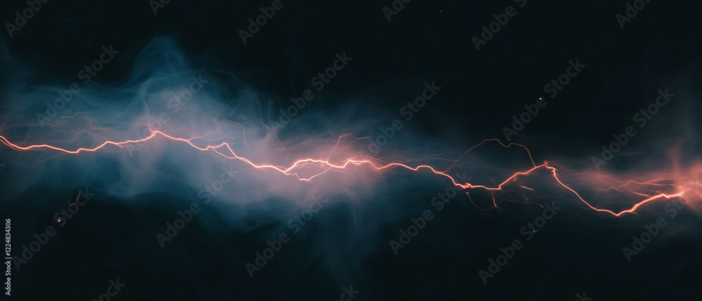 Poster Dynamic smoke texture with lightning trails illuminating the dark background