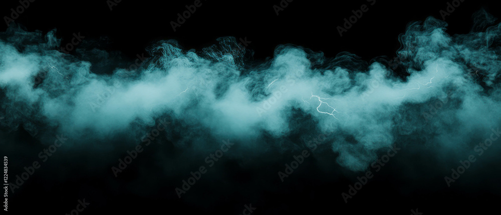 Poster mystical smoke and lightning create an enchanting fantasy atmosphere on a black backdrop