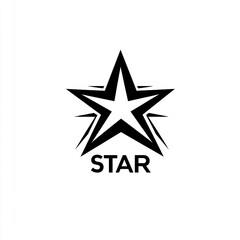 A sharp, angular black star with bold accents, placed above the word "STAR" in uppercase letters