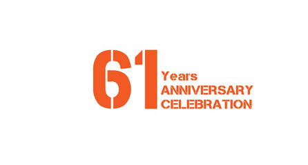 61-Years Anniversary Celebration. Bright orange design for sixty-first-year anniversary celebration.