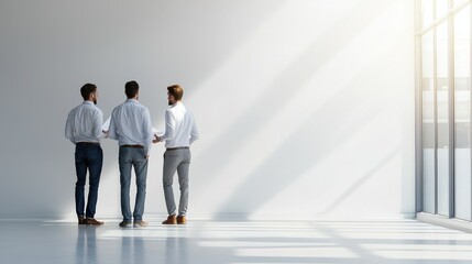 Fototapeta premium Business discussion among colleagues in modern office space professional environment indoor setting casual viewpoint