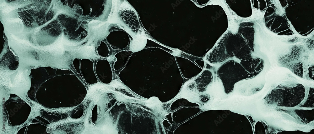Poster frost patterns on snow with delicate icy formations against a dark background