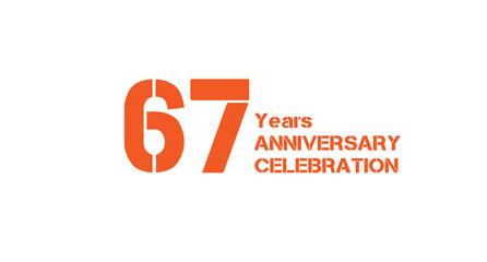 67-Years Anniversary Celebration. Bright orange design for sixty-seventh-year anniversary celebration.