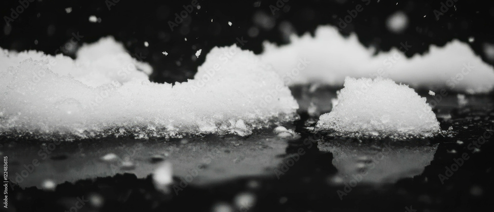 Aufkleber overlay texture of snow with frozen puddles reflecting light on a dark background