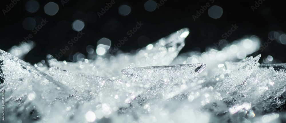 Poster Sparkling snow overlay with ice crystals on a dark background showcasing a frozen texture