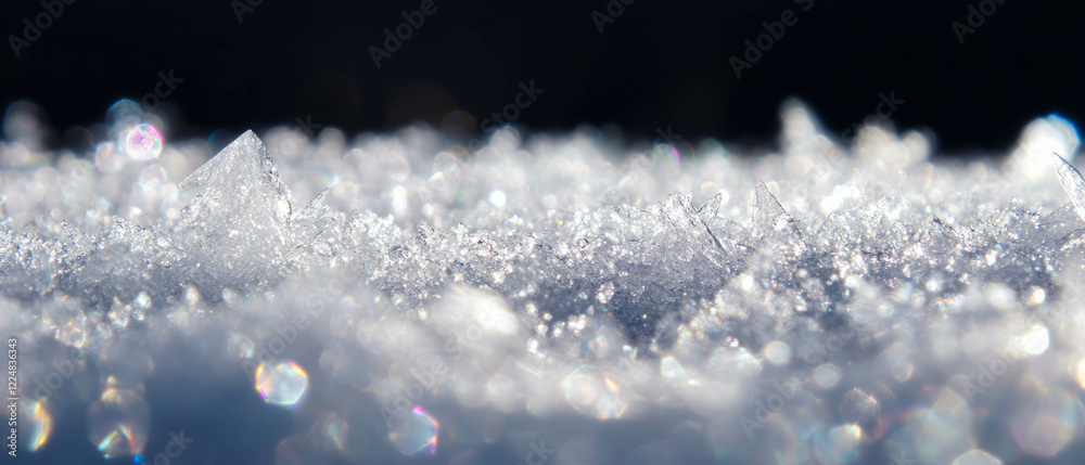 Poster sparkling snow texture with ice crystals against a dark background creating a winter wonderland feel