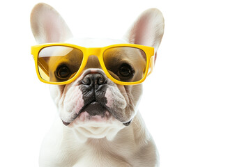 Isolated French Bulldog Puppy with Stylish Yellow Sunglasses