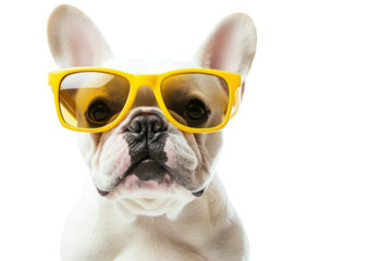 Isolated French Bulldog Puppy with Stylish Yellow Sunglasses