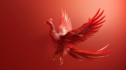 Obraz premium A red phoenix bird in flight with wings spread wide.