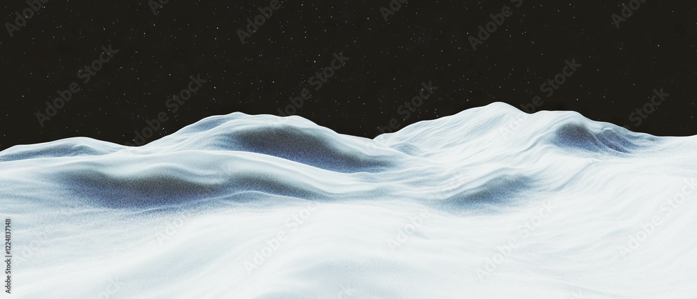 Poster Snow's textured surface with wind ripples and wave-like patterns on a dark background