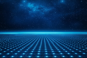 Obraz premium Celestial Grid: Digital landscape under a starlit sky.