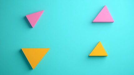 Colorful Geometric Shapes in Pink and Yellow on a Bright Aqua Background for Creative Design Projects