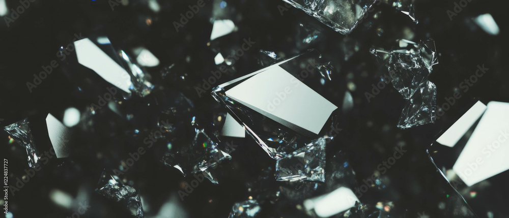 Poster soft diffused broken glass texture with clear areas against a dark background