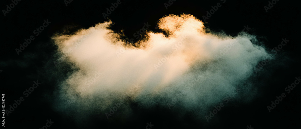 Poster Soft diffused dust particles create a serene ambiance in a dark background environment