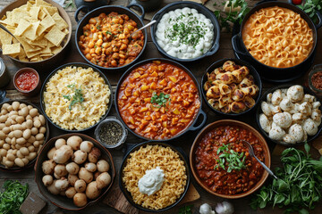 A variety of hearty, home-style dishes served family-style.