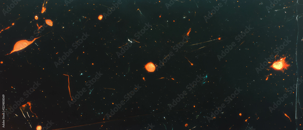 Poster sparks of ember glow against a black background creating a warm, expansive atmosphere