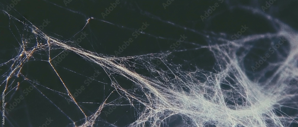 Aufkleber Intricate details of a spider web captured in macro on a dark background