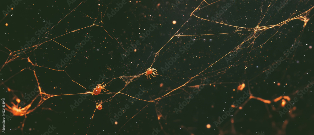 Poster intricate spider web captures prey in a dark, mysterious environment