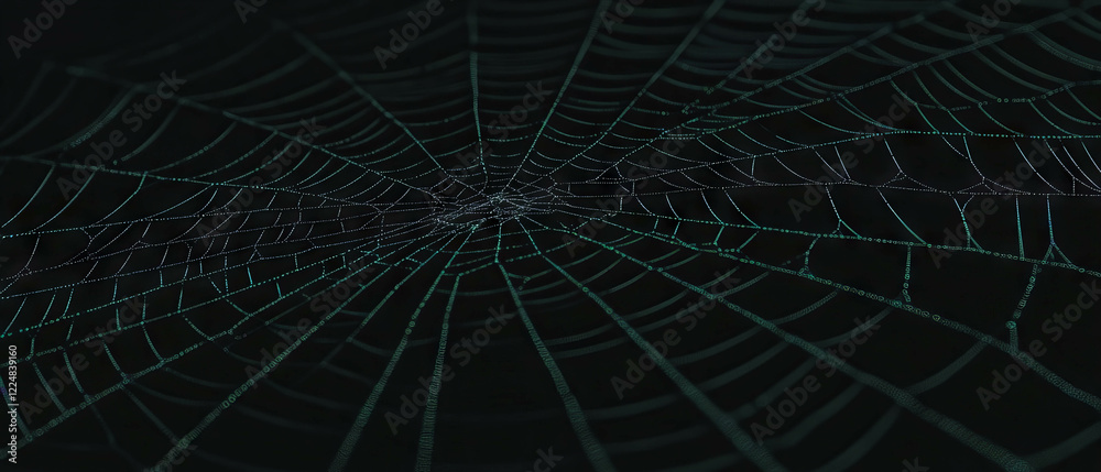 Poster detailed overlay texture of a spider web with dust particles against black background