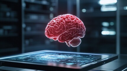 Abstract representation of a digital brain with technology elements.